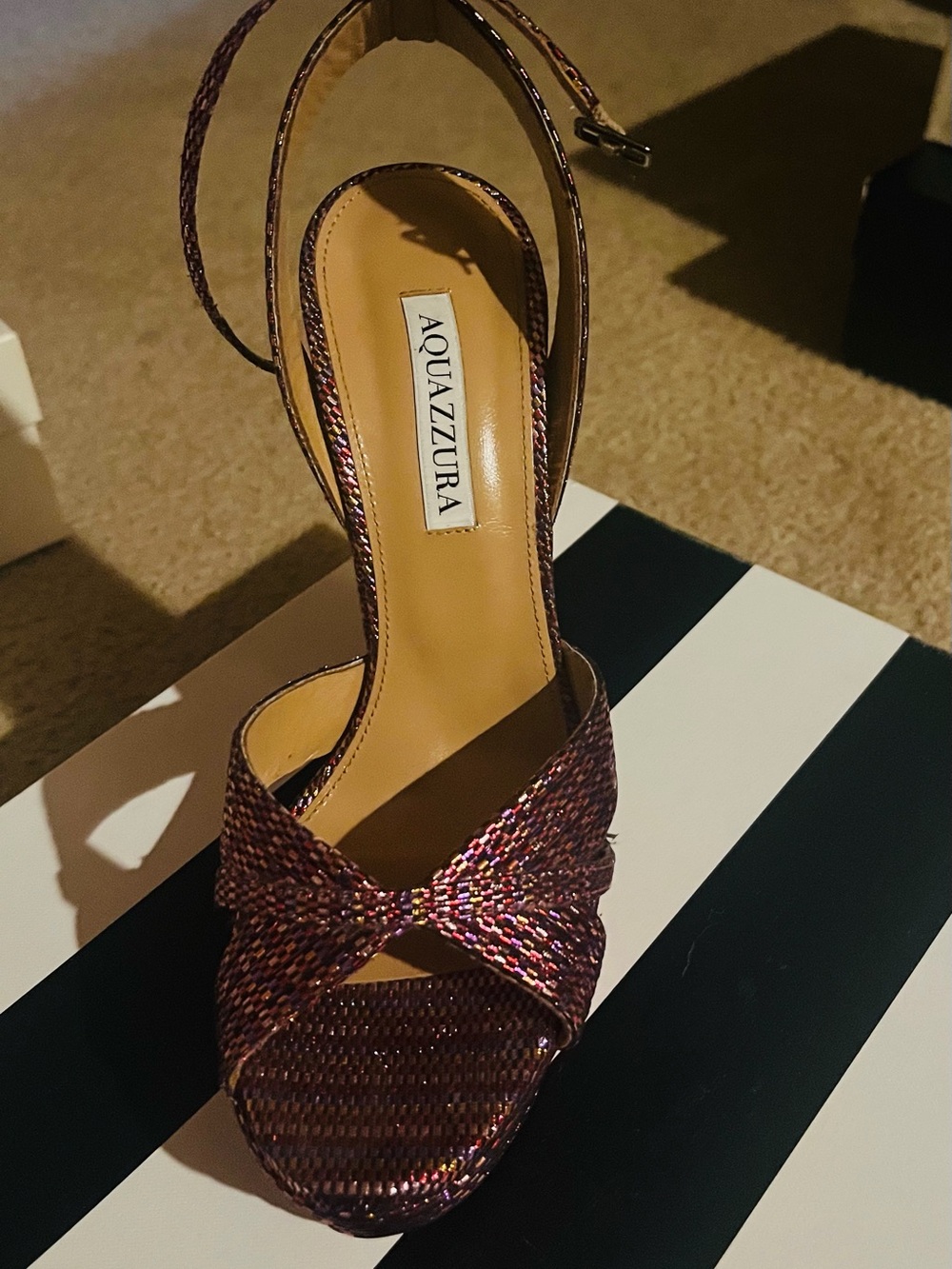 Aquazzura Metallic Pink Woven Knot Slingback Heels